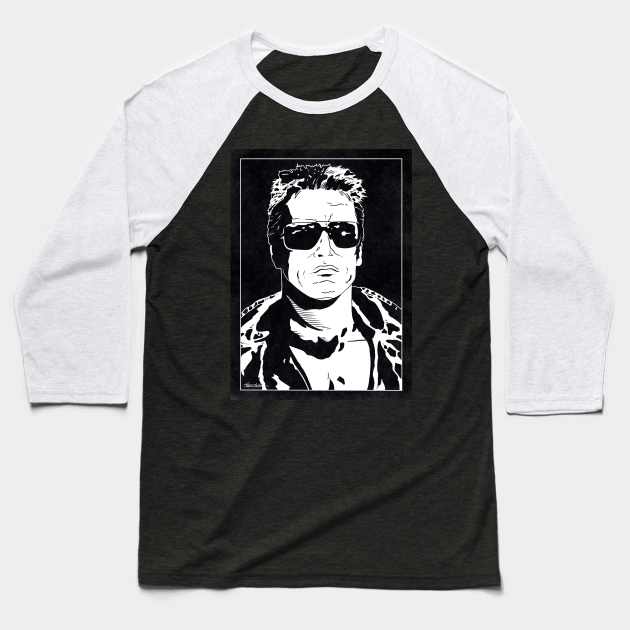 THE TERMINATOR (Black and White) Baseball T-Shirt by Famous Weirdos